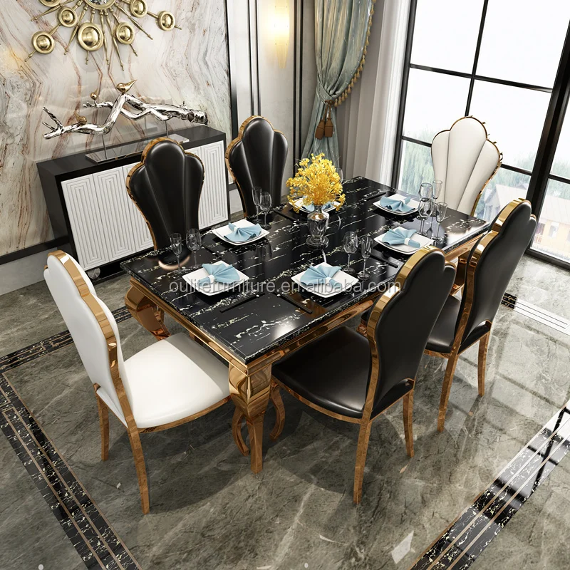 round serpentine feet metal frame dining table modern style
