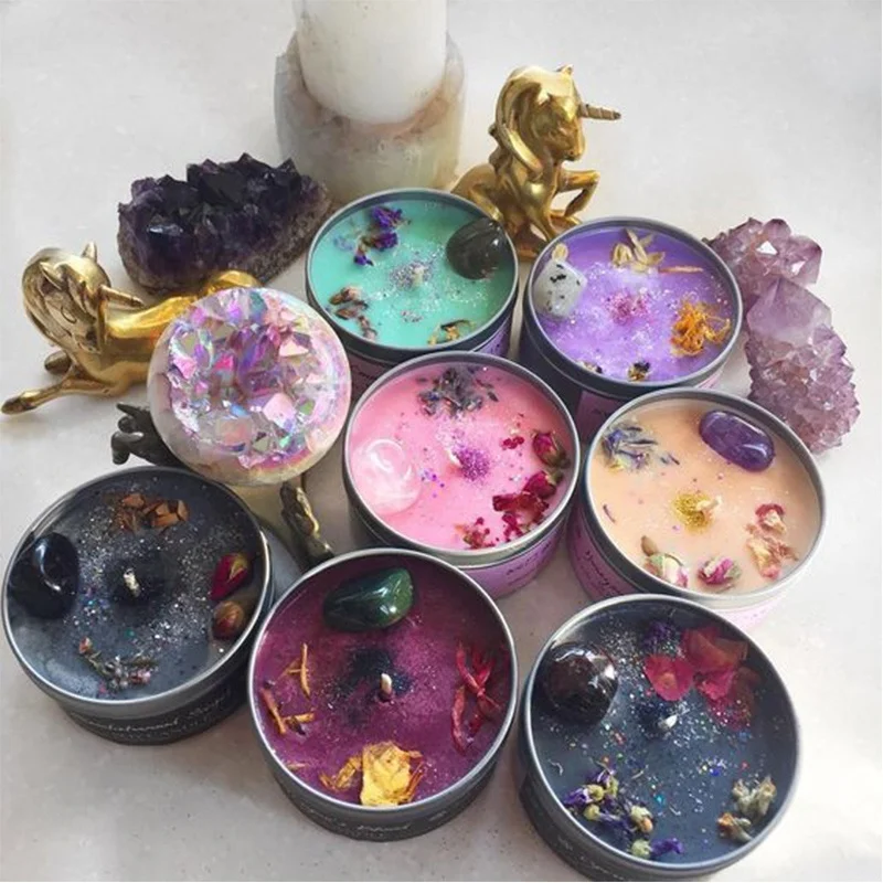 Halloween Christmas Handmade Healing Crystal Scented Candle Aromatherapy Gift with Natural Gemstones