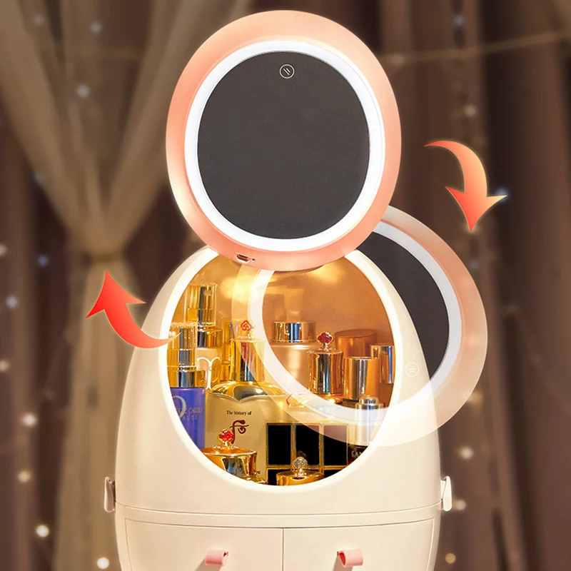 
Makeup Box With LED Light Mirror Drawer Type Portable Desktop Dust Net Red Cosmetic Storage Box 