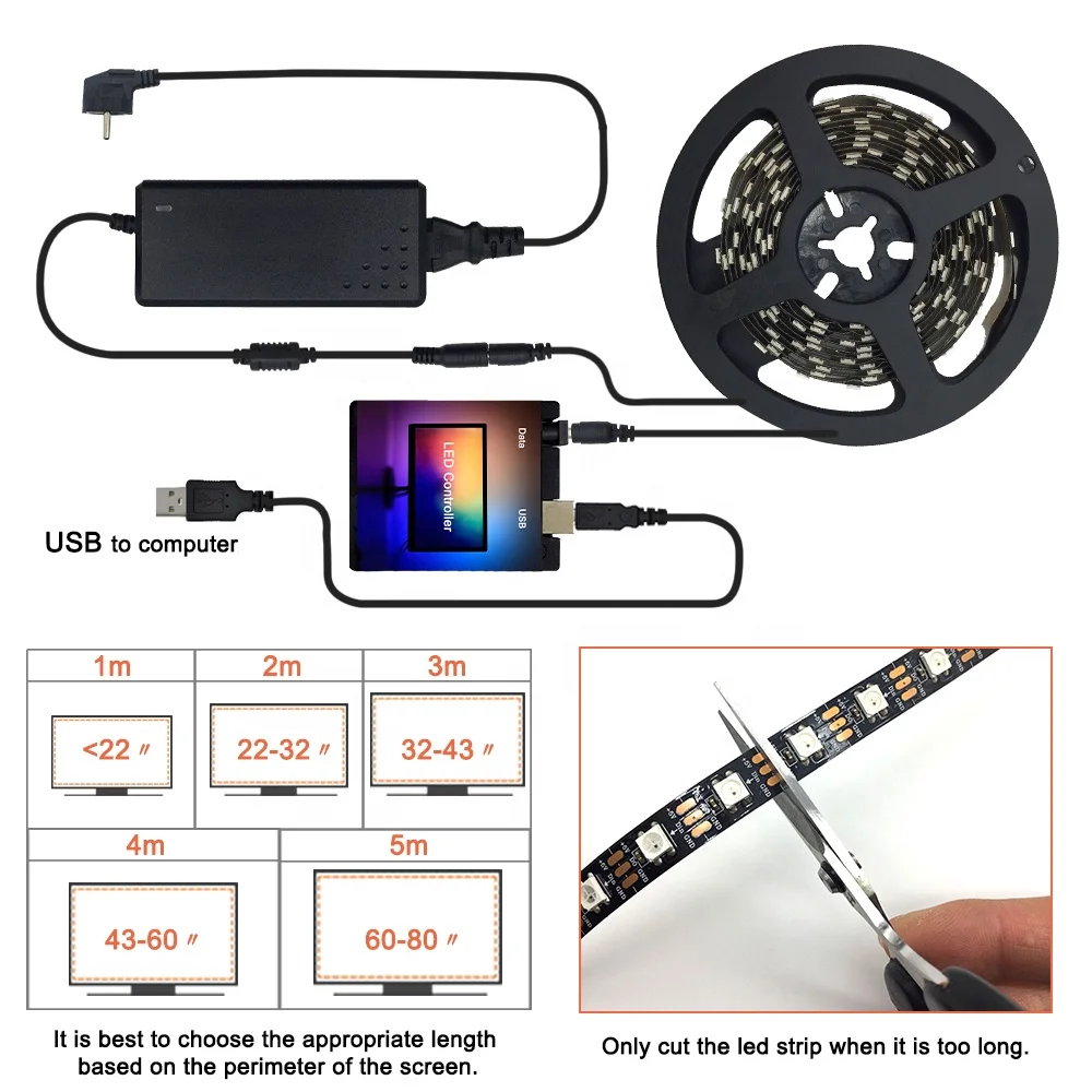 Симфонический черный фон 60 RGB Ambibox Kit 5V Sync PC Dream Screen USB WS2812 Светодиодная лента