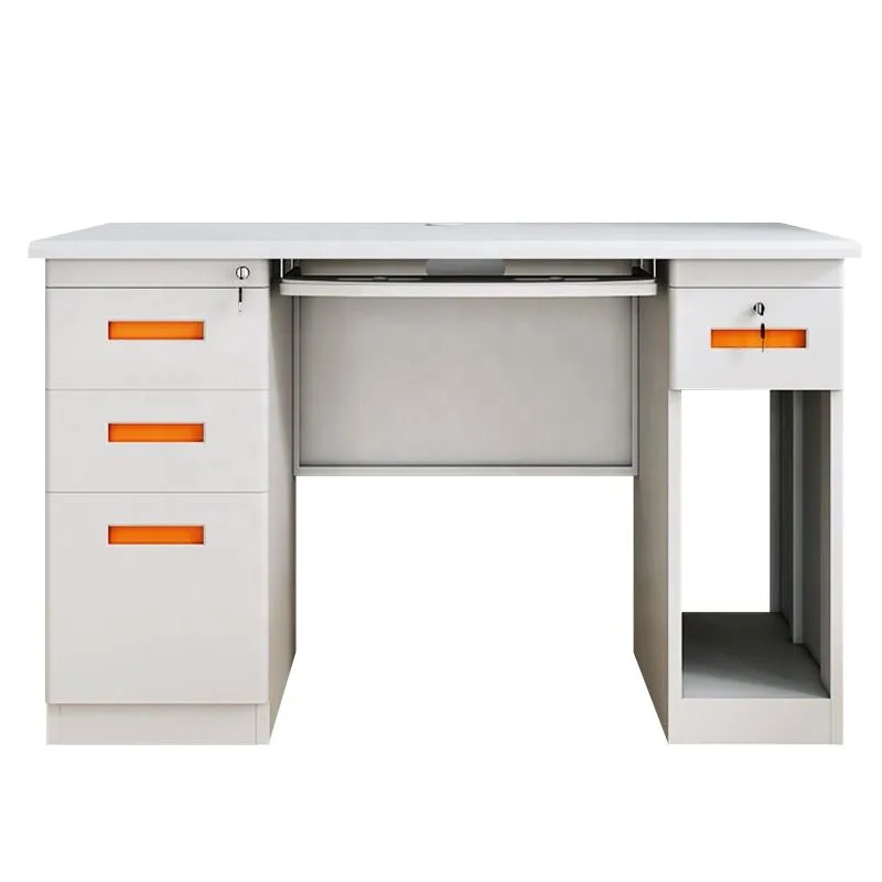 Modern Adjustable Metal School Furniture Steel Computer Desk Tables Drawer Knock-Down Home Office