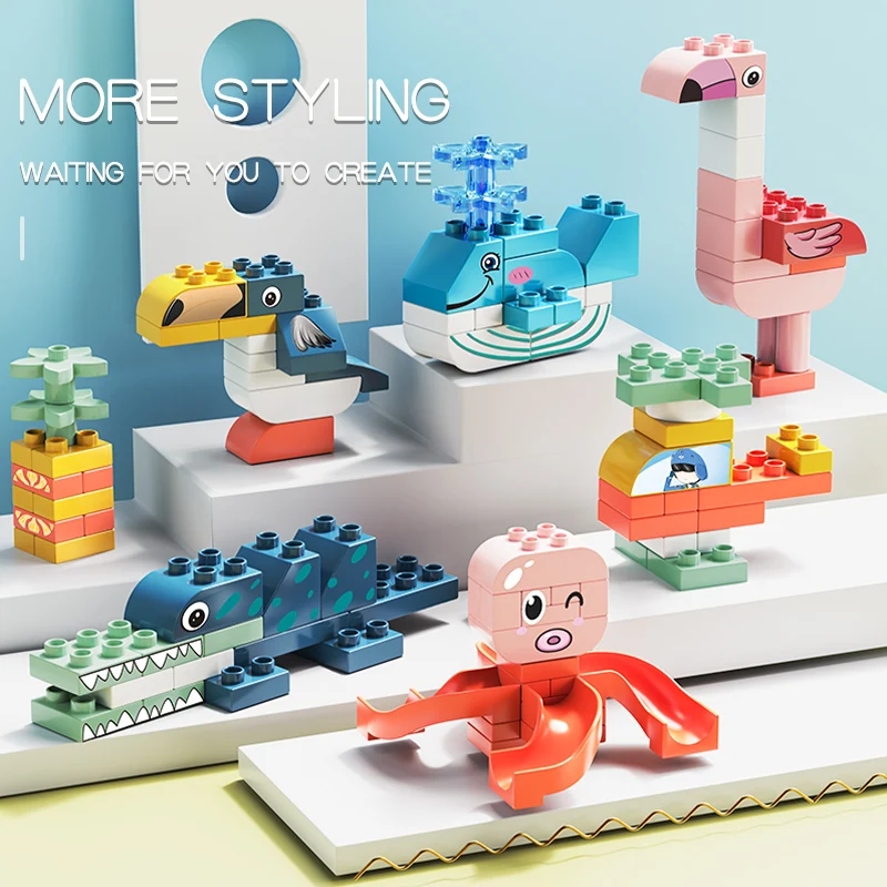 PANDAS 113PCS Cute Animal DIY Large Particles Creative Building Block Plastic Animal Modeling Gift Educational Toys For Kids