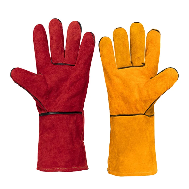 Factory direct selling two-layer cow leather welder fireproof flower welding gloves  long suede thickened wear-resistant