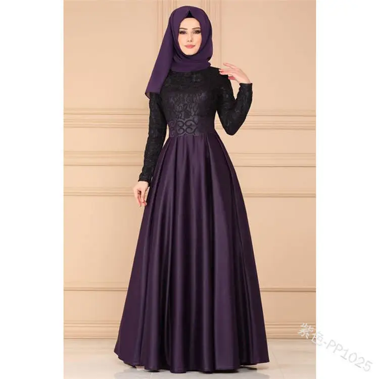 long maxi muslim dress with lace collar a line wedding long skirt for muslim eid clothes for women single dress