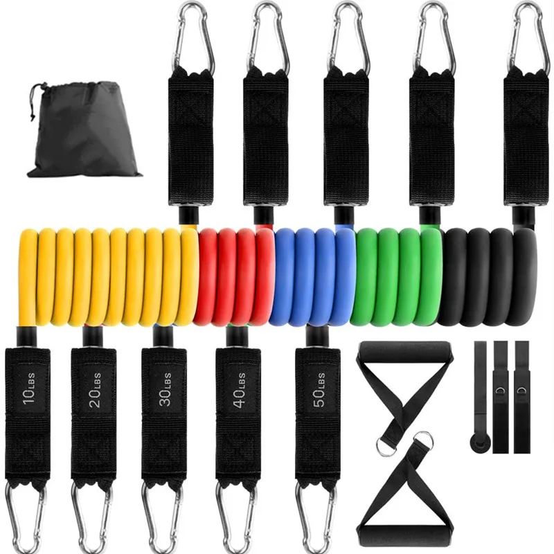 Wholesale Gym Fitness 150lbs 11pcs Latex Resistance Bands Elastic Tubes