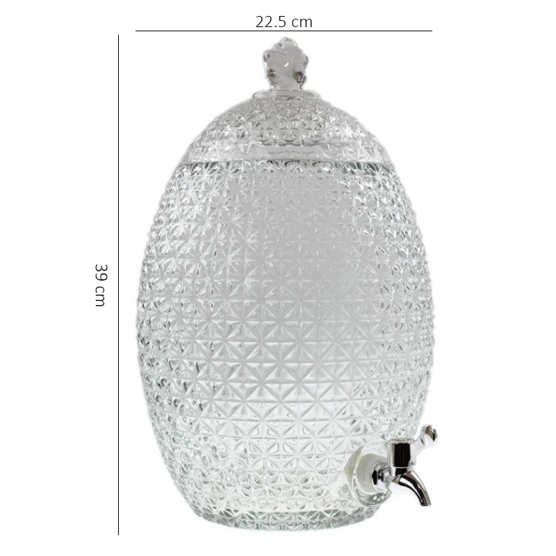 10Liter large glass food jar juice bottle with glass cover with taps with metal stand with six glass cups set box package