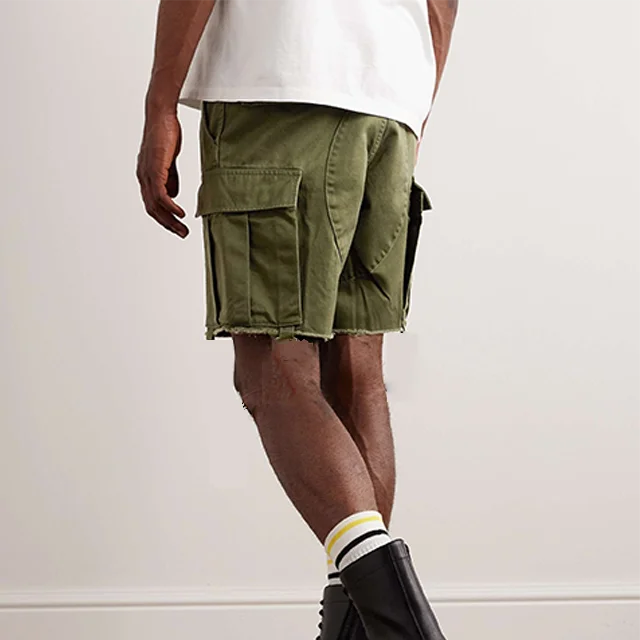 Custom Brand Outdoor Casual 8 Inch Wide Leg Beige Shorts Two Pockets Regular Fit Sublimated Nylon Cotton Cargo Shorts Streetwear