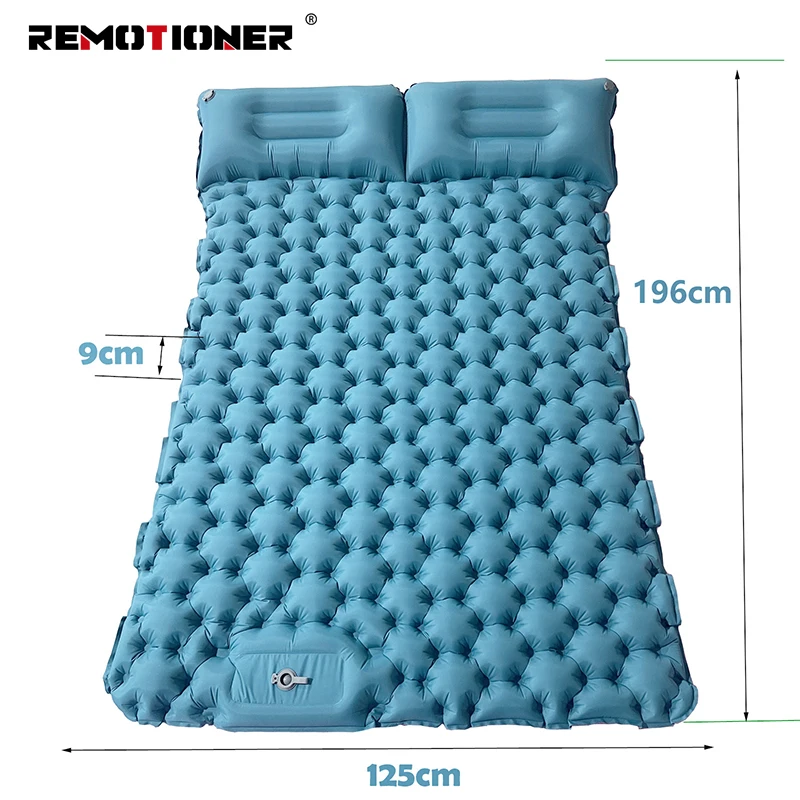 Camping Inflatable 2 Person Sleeping Mat Foot Press Ultralight Extra Thick Camping Double Sleeping Pad with Pillow