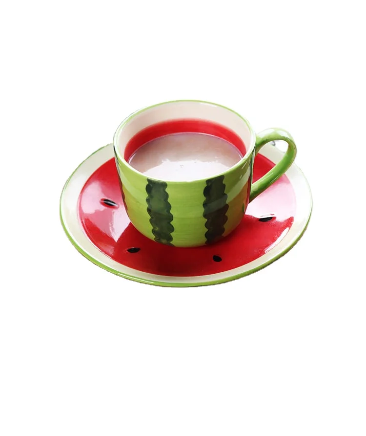 Набор посуды ручной росписи, 4 предмета, Мультяшные фрукты, лимон, арбуз, оранжевый фарфор, керамические столовые приборы, чаша, ложка, тарелка