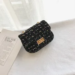 Korean Version Of Fashion Elegant Beautiful Party Mental Chain Woolen Shoulder Kids Bags