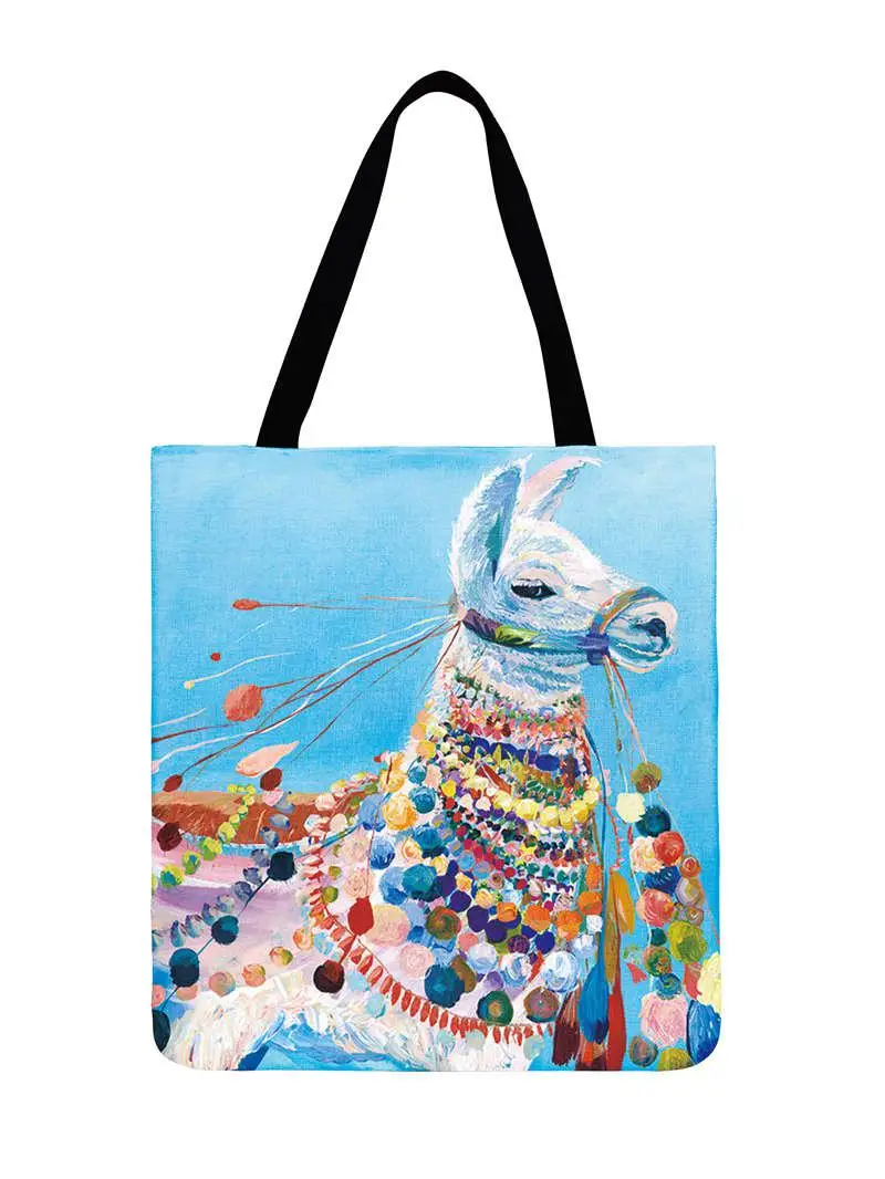 Ladies Shoulder Bag Watercolor Animal Painting Printed Tote Foldable Shopping Bag Outdoor Beach Bag Casual Totes
