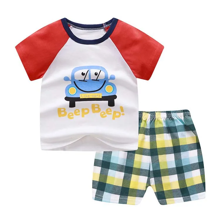 Wholesale 2-Piece Summer Baby Clothes Set 100% Cotton Short Sleeve  Breathable O-Neck Dress for Boys Girls Animal Pattern