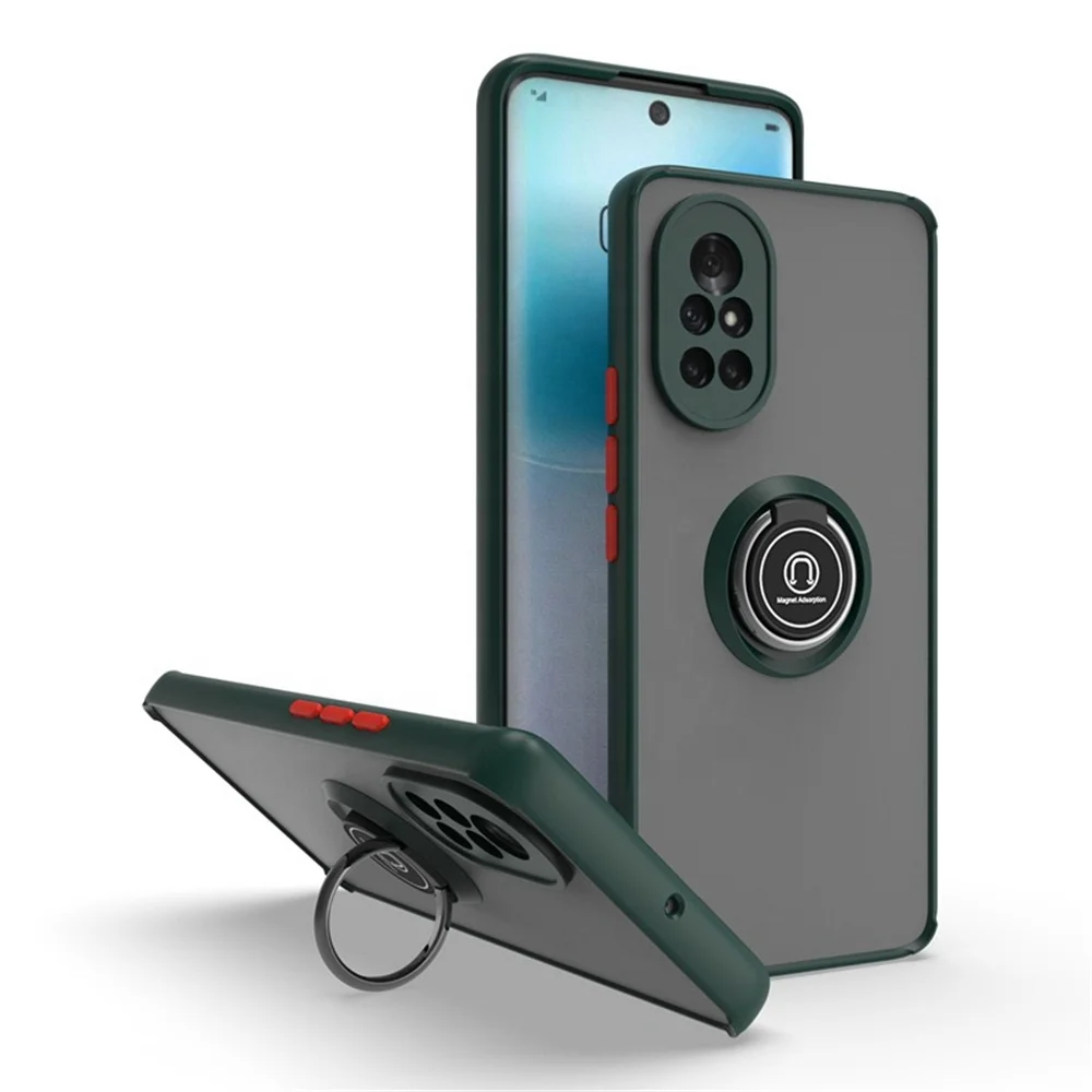 Phone Case 360 Ring Holder Frosted Translucent Hard PC TPU Frame Back Cover For Huawei P50 Pocket Honor 50 Lite Nova 8 9 8i P30