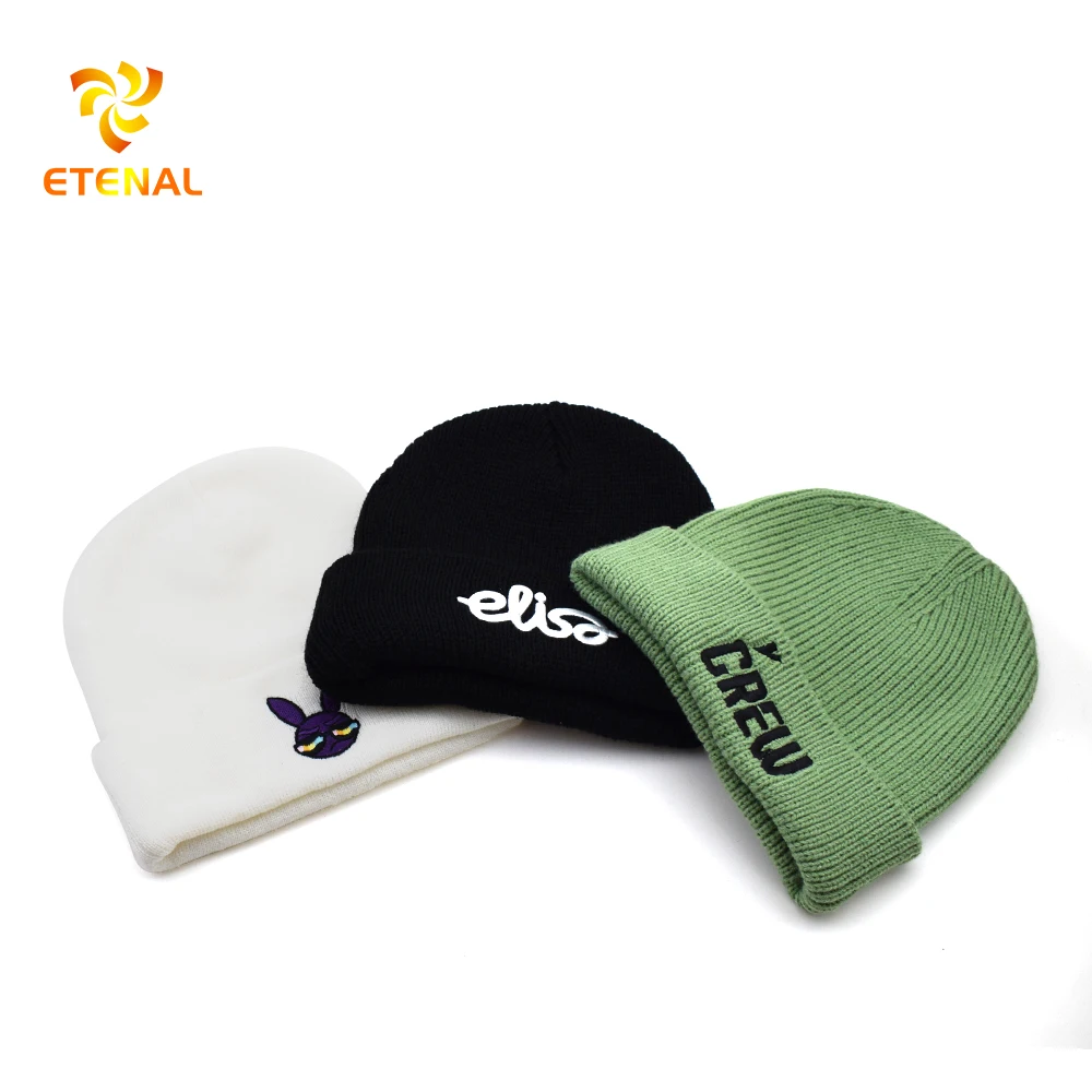 wholesale custom beanie/OEM own embroidery logo 100% acrylic pom pom Knitted Fashion OEM Beanie Hat Custom Winter Hat