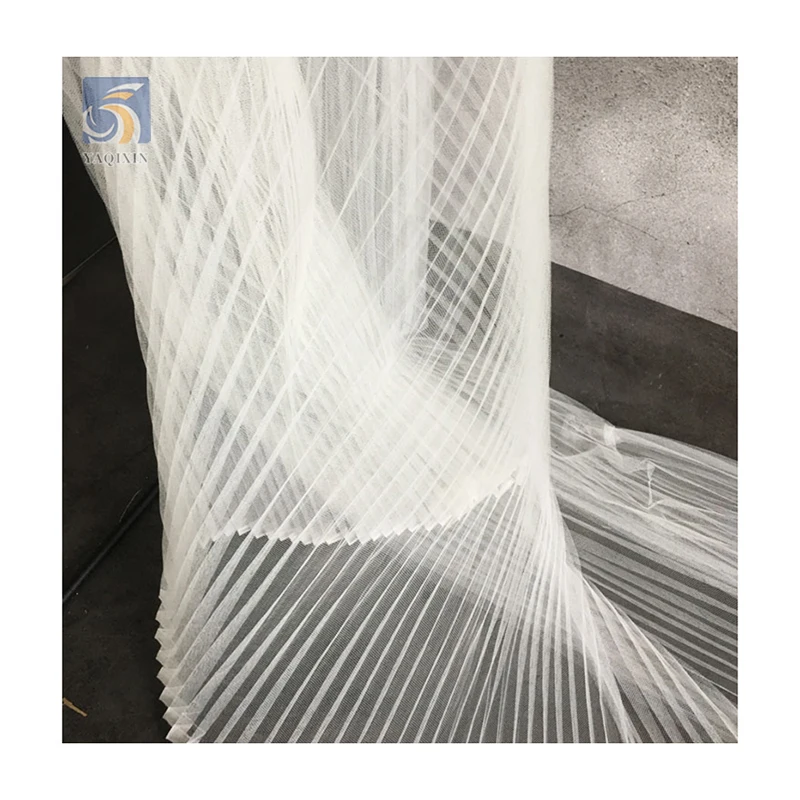 Wholesale 100 Polyester Knitted Wedding Fabric Solid 36A Hard Mesh Folding 2cm Pleated Tulle Fabric