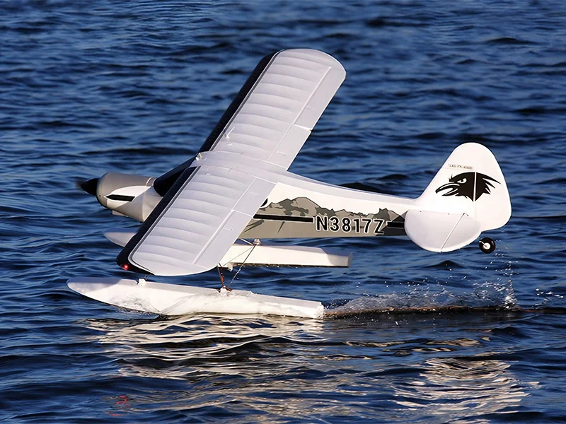 PA-18 Super Cub EP FMS PNP 1700mm RC Model Plane with Floats Reflex V2 All Terrain Tires and Durable CNC Landing Gear