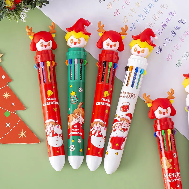 Christmas theme sublimation multi-color fancy plastic 10 color ball pen