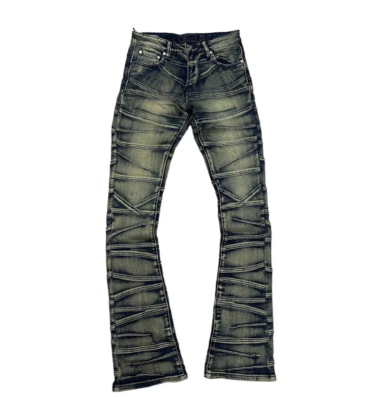 Factory Jeans Wax wrinkle Slim-fit custom print for men Buy pants Wholesale jeans for skinny men