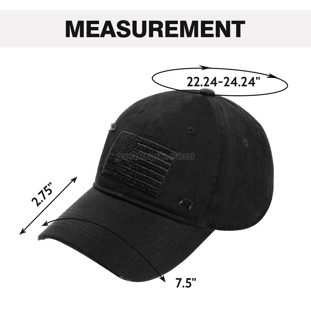 Custom Adjustable Stone Washed Unstructured Baseball Cap Washed Old Applique Embroidery With American Flag