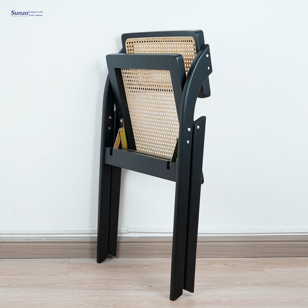 Natural Rattan Folding Chair Contemporary French Stackable Banquet Cane Chair Outdoor Events Parks Villas Restaurants Gardens