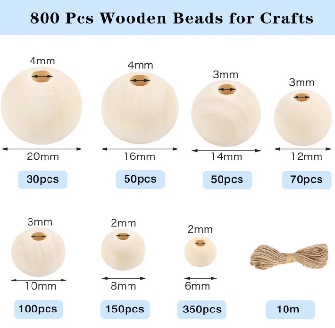 Handmade Wooden Beads Various Sizes Raw Natural Wood Beads Bulk 6mm 8mm 10mm 12mm Beaded Lace Jewelry Making DIY Cottage