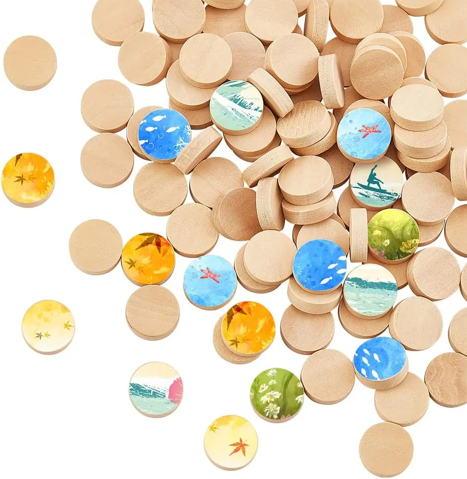0.6 Inch Natural Beech Wood Chips Unfinished Round Wood Chips DIY Crafts Christmas Decoration