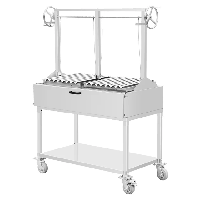 Grill Bbq Machine Camping Outdoor Kitchen Charcoal Trolley Hand Lift Barbecue Griller With Bottom Shelf