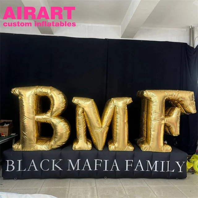 Gold lettering Black base decorated with inflatable advertising signs for party