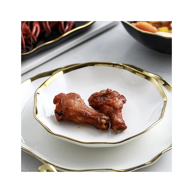 gilded edge ceramic bowl disc plate Cutlery set spoon tableware for party tableware table decorations