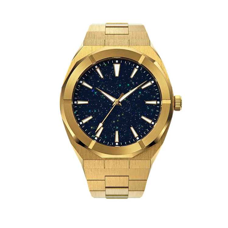 42mm Custom logo Japan Movement Waterproof stardust stainless steel Brushed men quartz watch for men