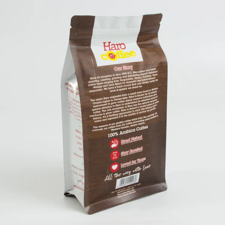 Eco-Friendly Resealable Smell Proof Compostable Biodegradable Flat Bottom Coffee Bags with Valve