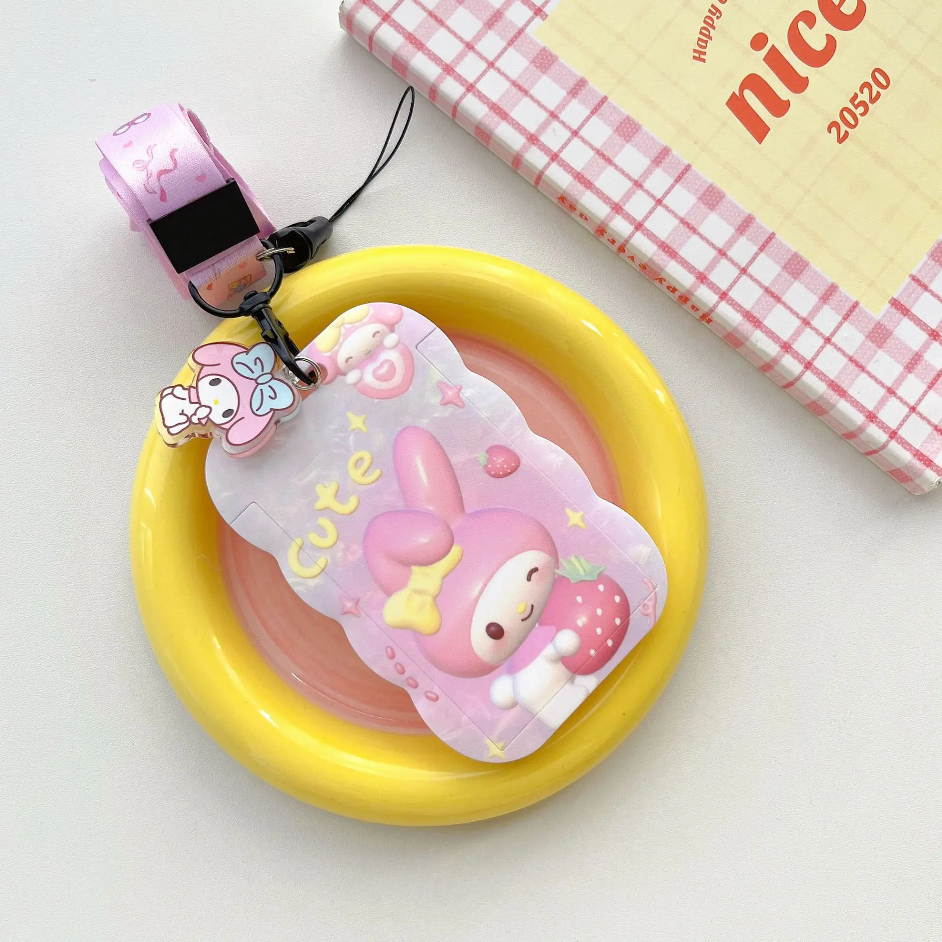 Marble patterned SANRIO long rope hanging neck chest card, student campus card holder, bus and subway Octopus card holder