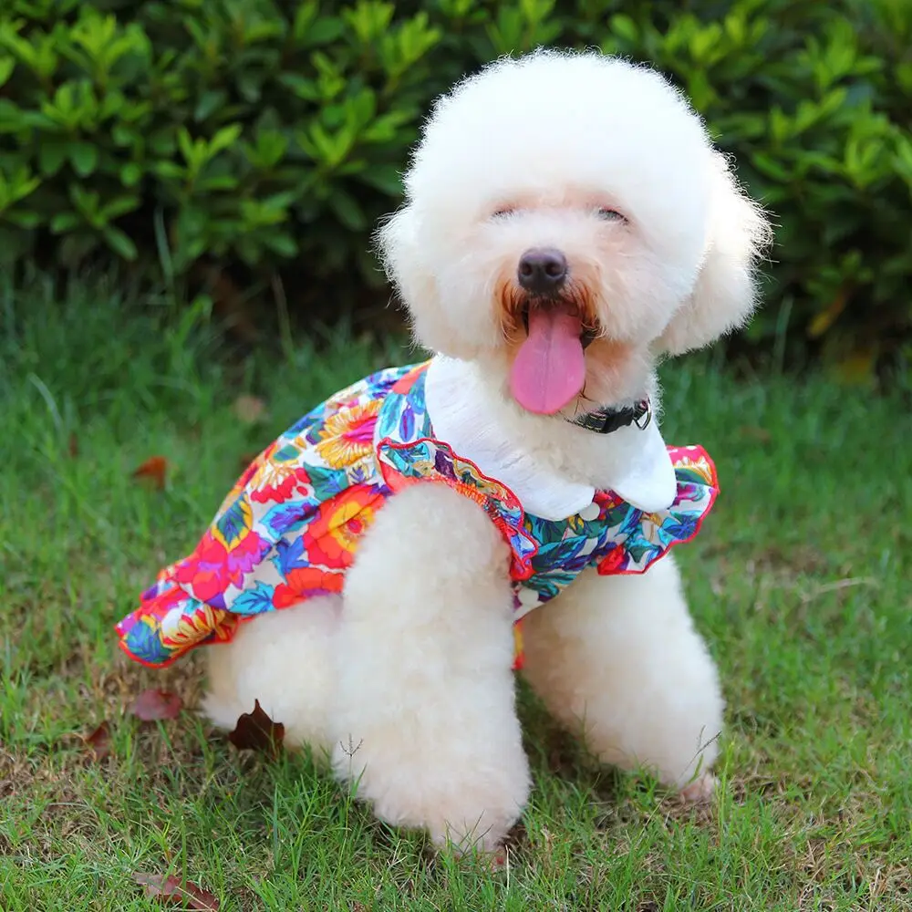 Doll Collar Floral Print Pet Dress Soft and comfortable dress for small to medium dogs and cats  pet summer clothes
