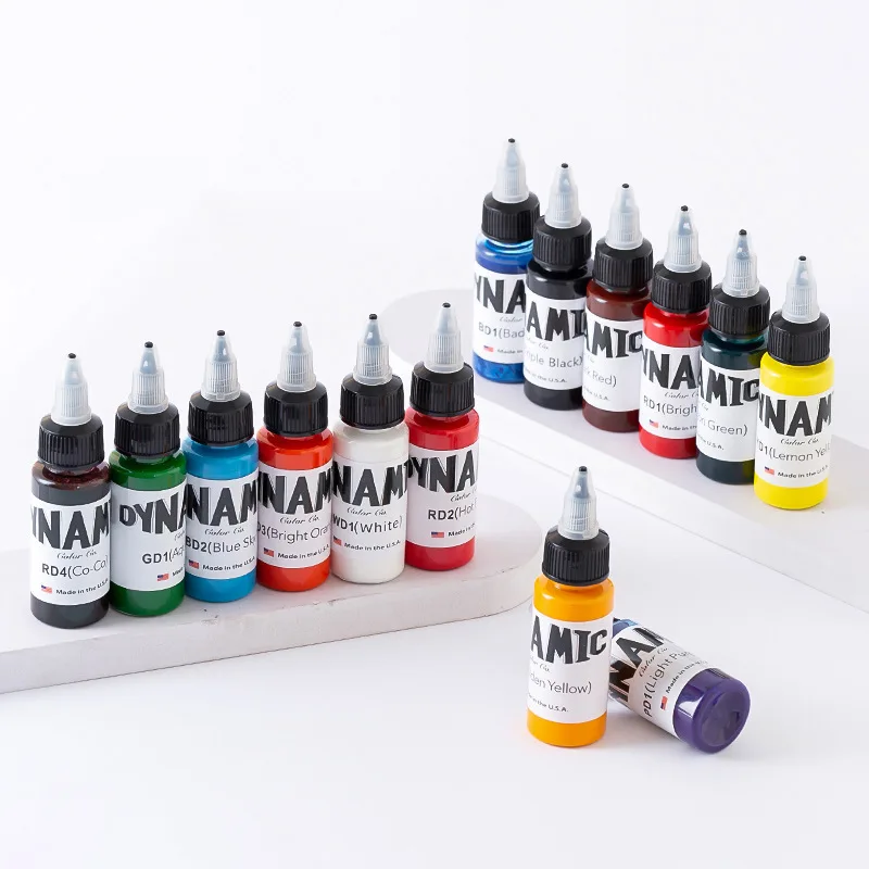 Hot selling dynamic ink tattoo pigment master 14 color permanent makeup pigment set semi permanent PMU ink label tabletop tattoo