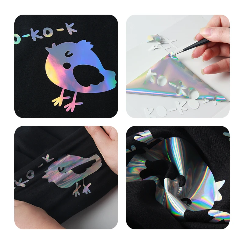 2019 high flex laser film holographic hologram heat transfer vinyl for t shirt hat umbrella label advertisement