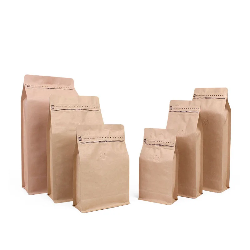 Custom Biodegradable Side Gusset Coffee Stand up Zip Lock Kraft Paper Bags With Valve