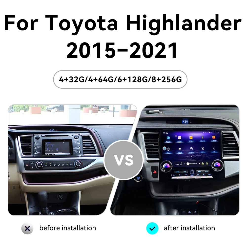 12.6 Inch Carplay For Toyota Highlander 2015-2021 Android 13 Auto Stereo With GPS Navigation WIFI Mirrorlink Radio Head Unit