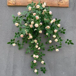 SYZ061 full blossom plastic green vines with silk roses for wedding hall decoration
