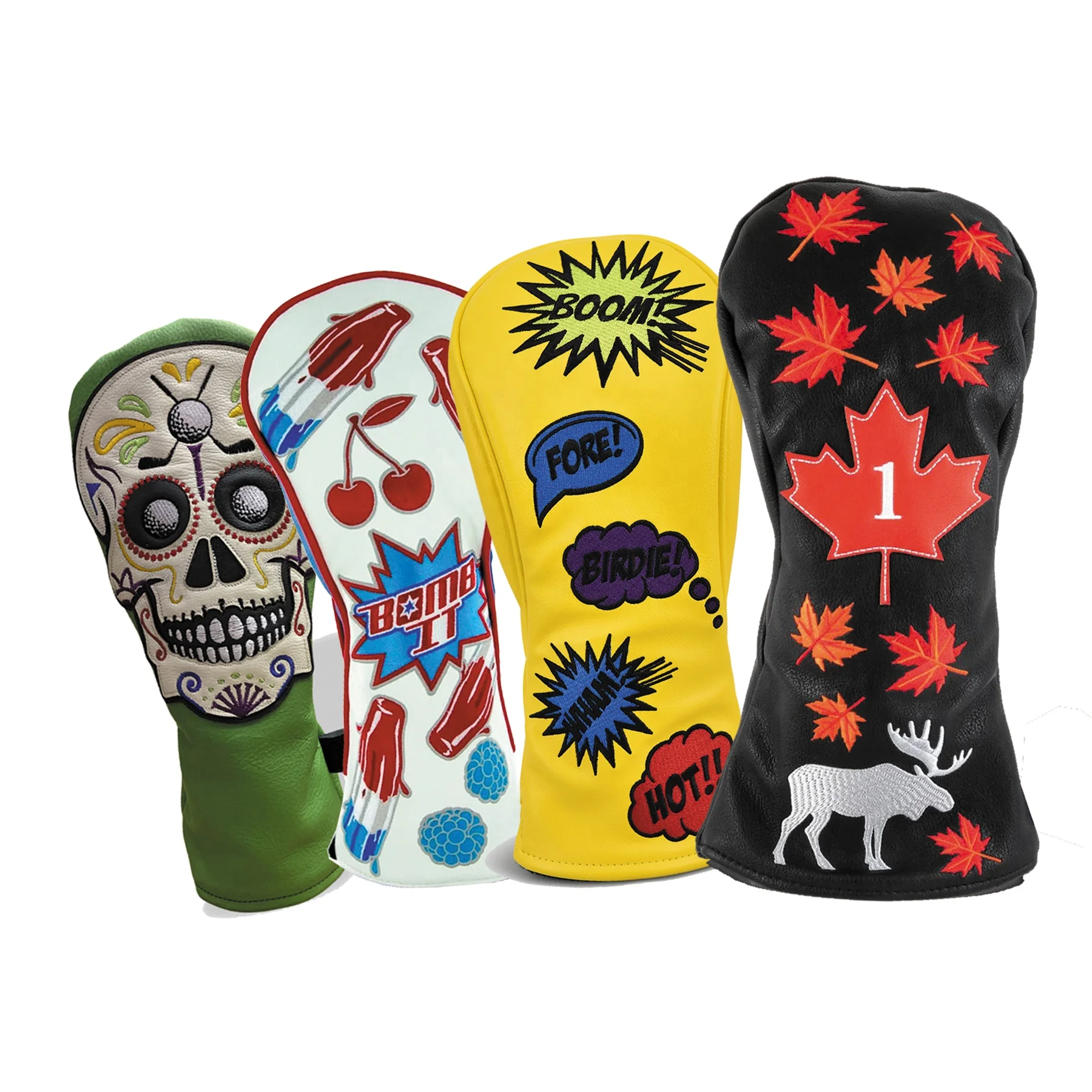 Pu leather golf driver headcover custom design golf headcovers embroidered logo golf club head covers