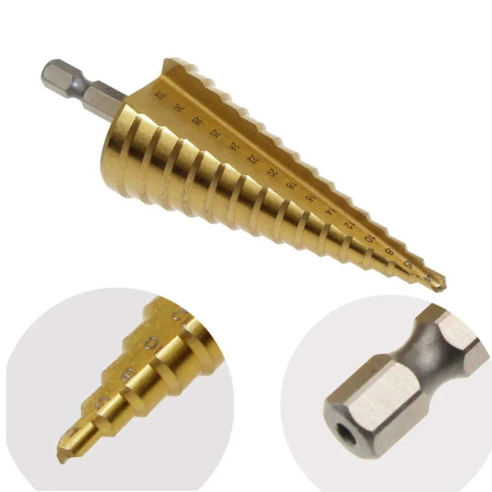 Custom Hex Shank Hss Titanium Coated Step Drill Bit HSS Wood Metal Drilling Power Tools
