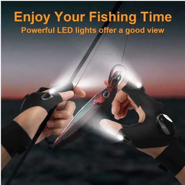 Summer Outdoor Fishing Cotton Adjustable Wrist Strap Fishing Gloves LED flashlight gloves