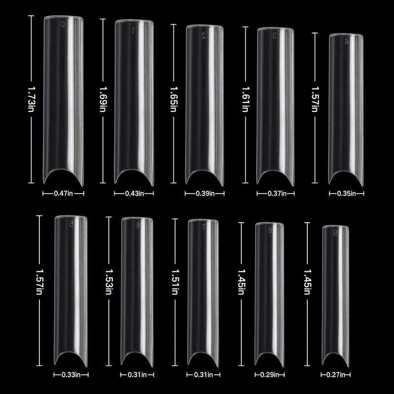French Short Long Clear Straight Nail Tips Tapered XL XXL XXXL 3XL No Non C Curve Square Nail Tips
