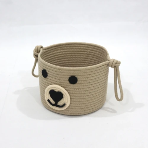 Fashion woven basket bin with hand embroidery designs baby storage cotton rope made