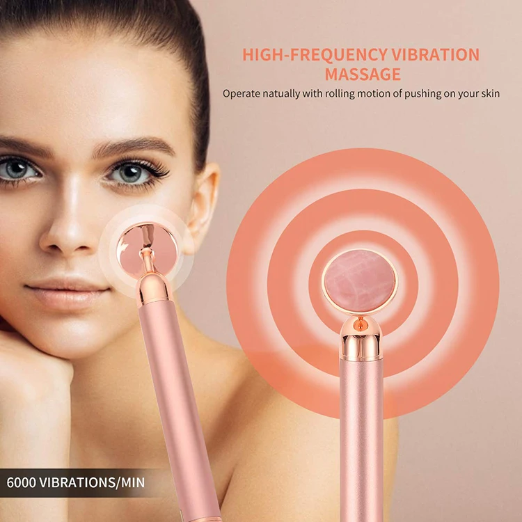 New Hot Sale 2 IN 1 Single Head Rose Quartz Jade Electric Vibrating Facial Roller For Body Face Massager