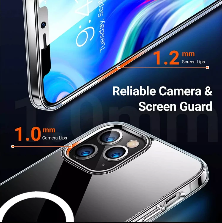 High Quality TPU PC Wireless Charging Anti Yellowing Crystal Clear Magnetic Phone Case Bayer for iPhone 13 Pro Max Magnetic Case