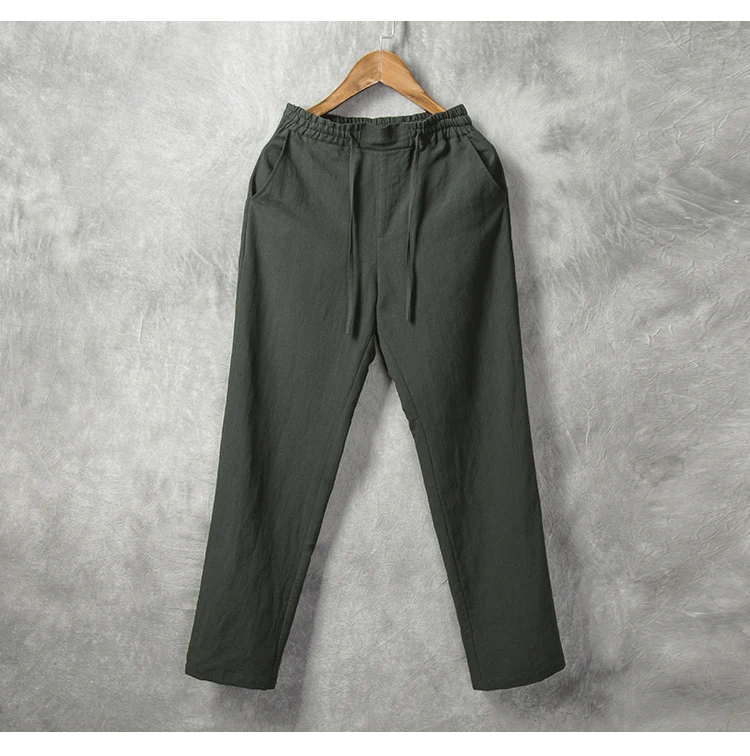 
OEM ODM Custom Spring Fall Straight Breathable Drawstring Loose Fit Men 100% Linen Pants 