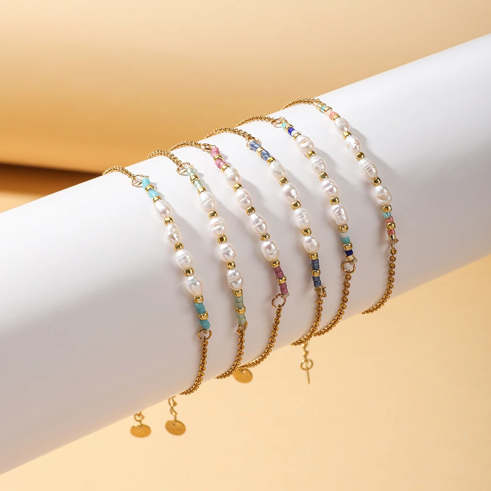 Simple Streetwear Cute Pearl Bracelet Glass Seed Beads Gold Color Chain Bracelets For Women On The Hand Charm Jewelry