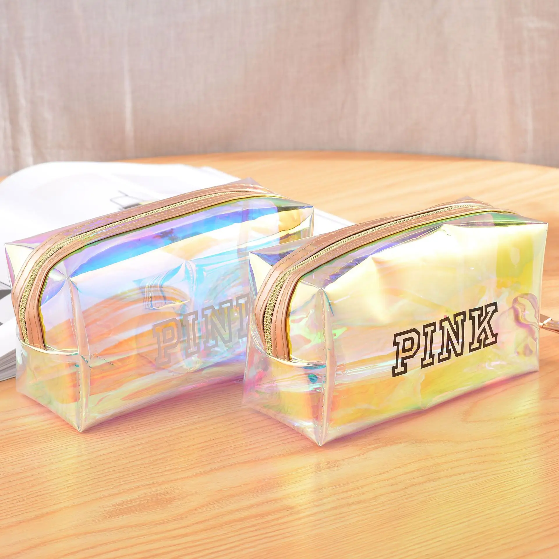 2020 amazon hot sale waterproof holographic laser TPU PVC cosmetic bag for women,wholesale fashion custom makeup bag with zipper