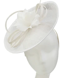 Женская белая шляпка-Вуалетка Sinamay, повязка на голову с цветами