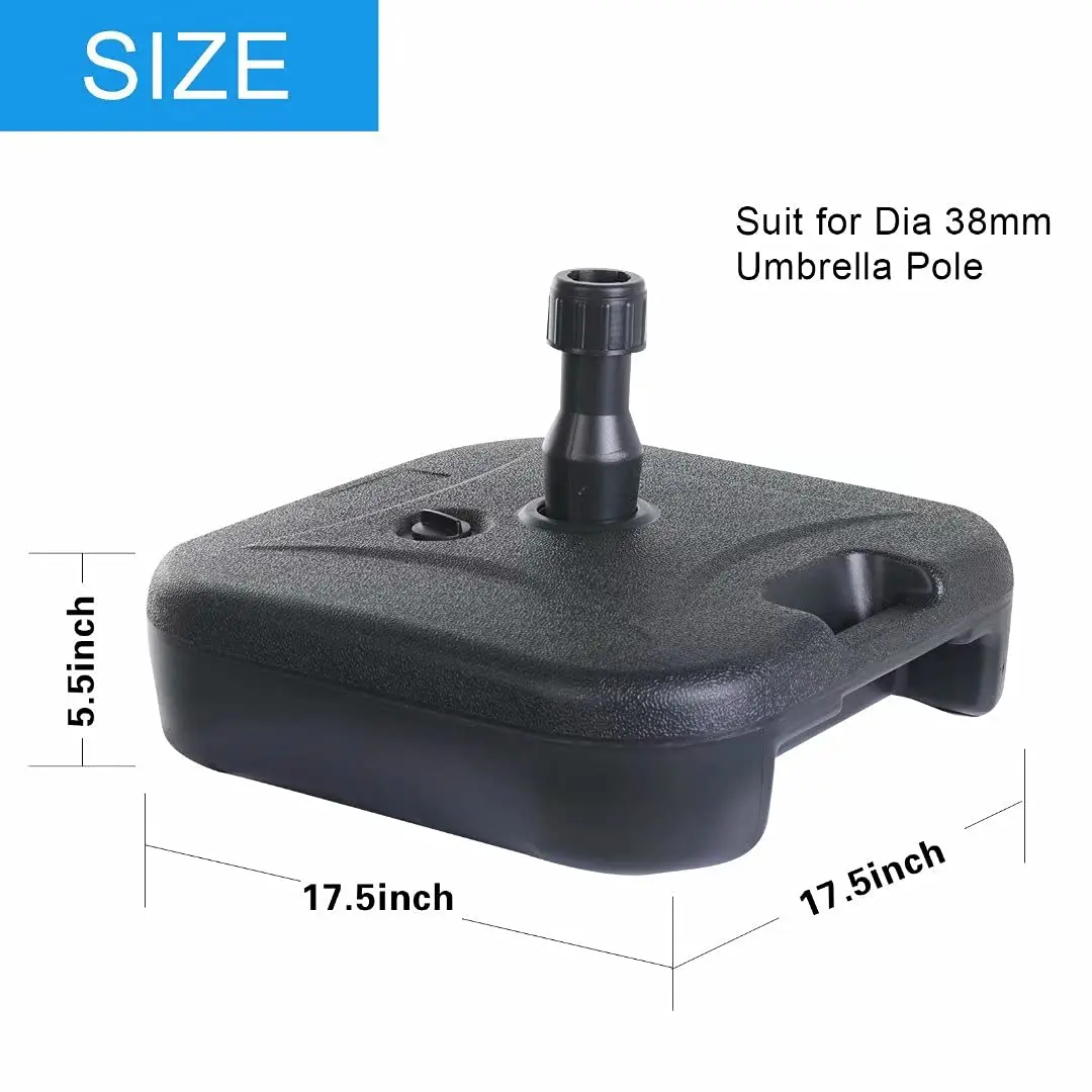 Patio Umbrella Heavy Base Stand Fillable Water and Sand Outdoor Umbrella Base Plastic 50lbs Weight Capacity Table Umbrella Black